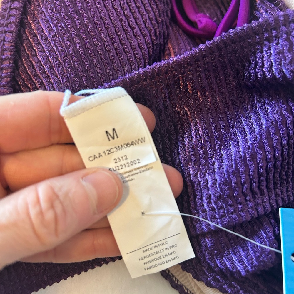 Shiny Purple Ribbed Halter Bikini Top and High Rise bottom M NWT - Picture 7 of 8